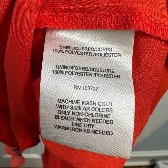 Donna Morgan Mini Dress Womens 16 Orange Navy Floral Off Shoulder Flowy Beachy - Picture 6 of 9